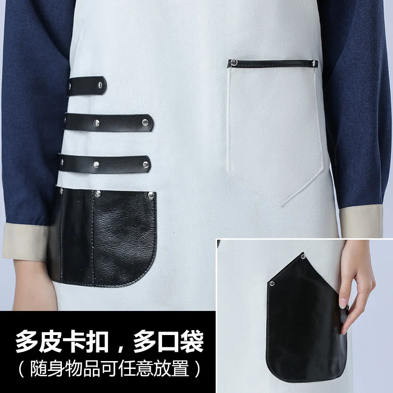 High Grade Leather Pocket Barber Floral Artist Kitchen Men and Women Durable Overalls Coffee Shop Custom Logo Nail Chef Apron