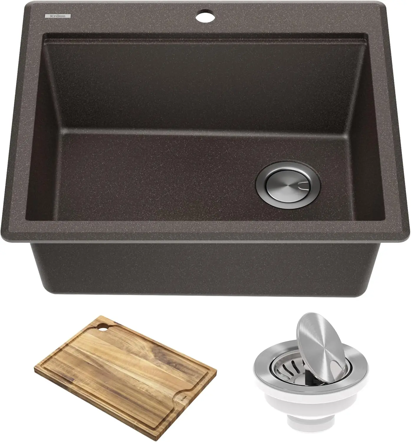 Granit Workstation Drop In-Top Mount mangkuk tunggal wastafel dapur metalik coklat dengan aksesoris