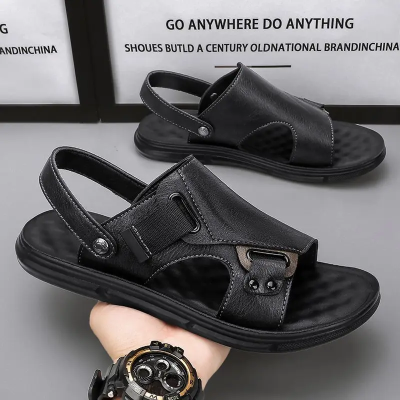 New Men\'s fashion Sandals Non-slip Genuine Leather Sandals Soft Slippers Flat For Mens Casual Shoes Sandalias MSA512