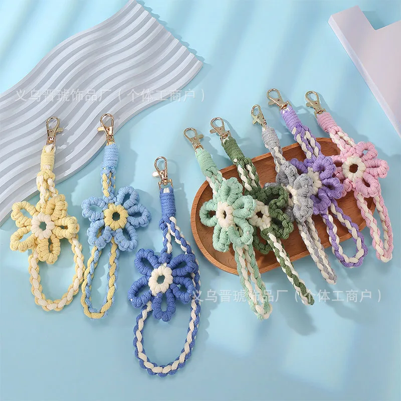 Phone Lanyard Handmade Woven Flower Rustic Garden Style Versatile Durable Lightweight for Key Cup Bag Outdoor Daily