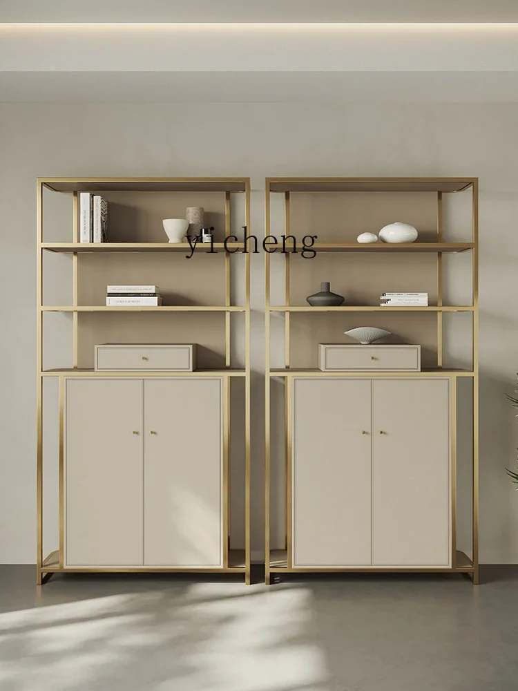 V21 High-end Bookshelf Stainless Steel Bogu Shelf New Chinese Tea Room Display Cabinet Villa Tea Cabinet Duobao