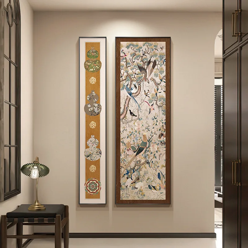 فرنسي، قديم، مدخل، لوحة زخرفية، أخضر، زهر البرقوق، طراز القرون الوسطى، ممر #3