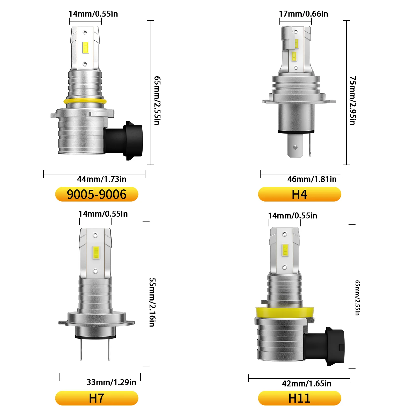 Lâmpada Aileo-conduzida para o farol do carro, h4, h7, h11, h8, h9, 9005, hb3, 9006, hb4, 6500k, 3000k, brilhante super, 50000lm, 12v, 2 peças