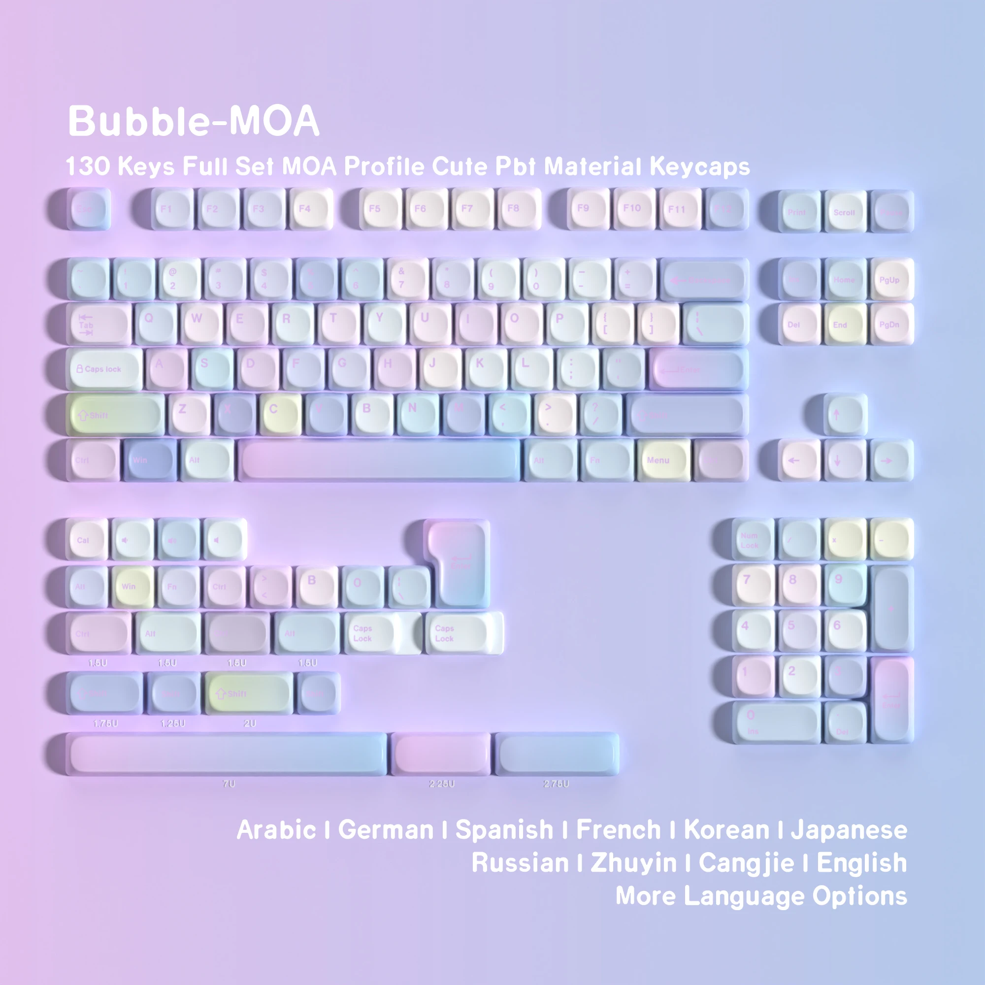 Moa Bubble Keycaps Big Set Key Caps Ansi Russian Korean ISO Spanish German French Abnt2 UK 7u Alice Layout Space Keys