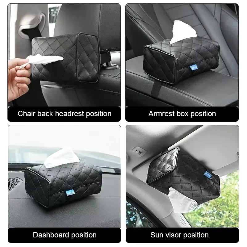 Car Tissue Box Cover Sun Visor Chair Back Hanging Type Car Tissue Box Armrest Box Towel Tissue Storage Case Interior Accessories