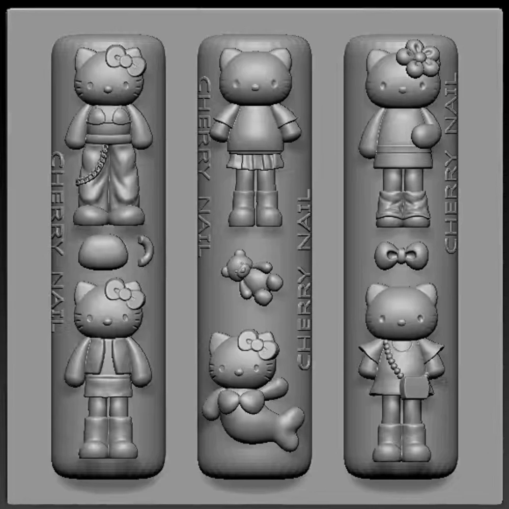 

1Pc Cartoon Anime Long Legs Hello Kitty 3D Acrylic Nail Art Silicone Mould Kawaii Flowers Bow Bear Diy Design Nail Template Mold