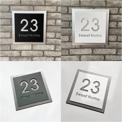 Weatherproof Brushed Silver Custom Acrylic Metal Aluminum Plate Gray House Numbers Sign Address Plaque Outdoor Name Wall Decor