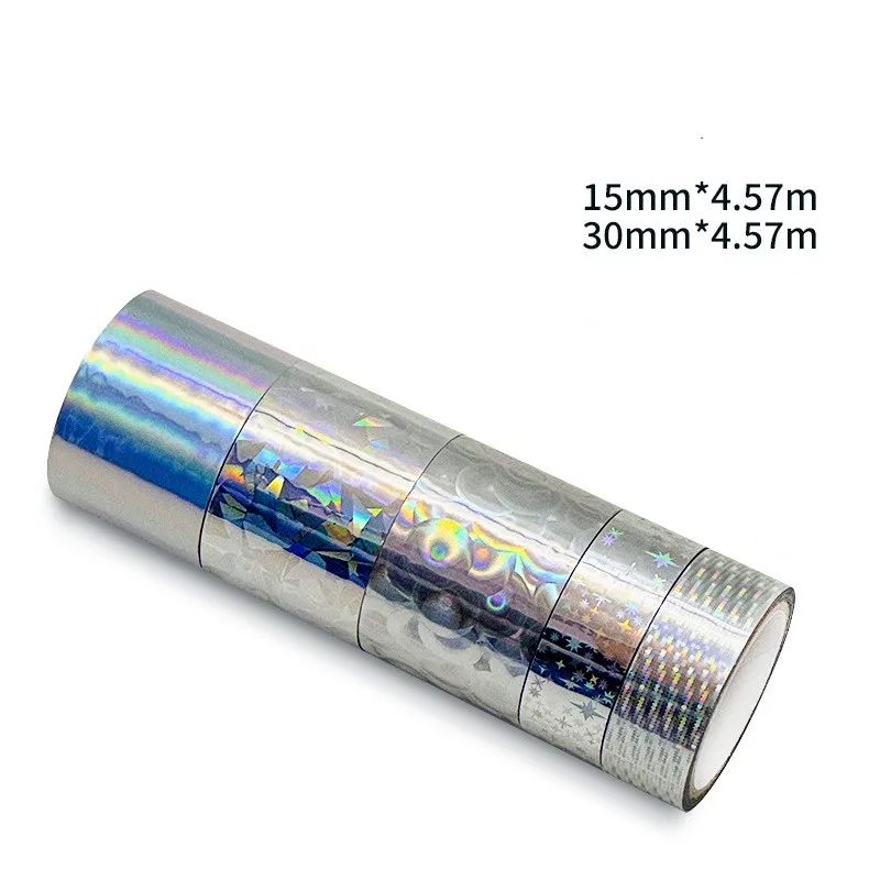 5pcs/lot Silver Washi Holographic Tapes Decorative Self Adhesive Masking DIY Shiny Sticker Gift Wrapping Scrapbooking Decoration