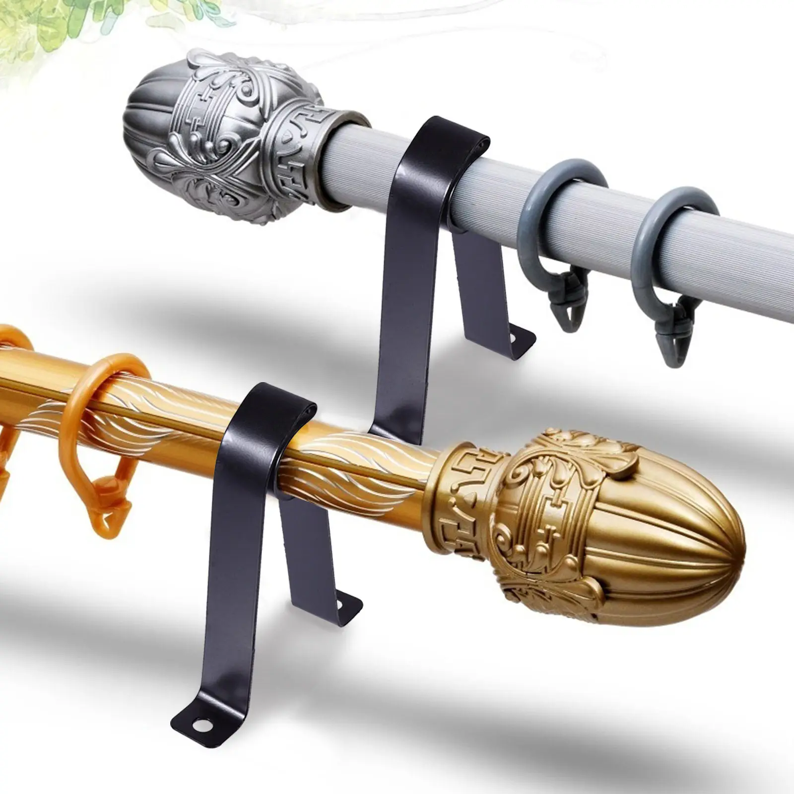 Curtain Rod Brackets 3 Piece Adjustable Steel R Type Window Valance Supports for Home Office Hotel