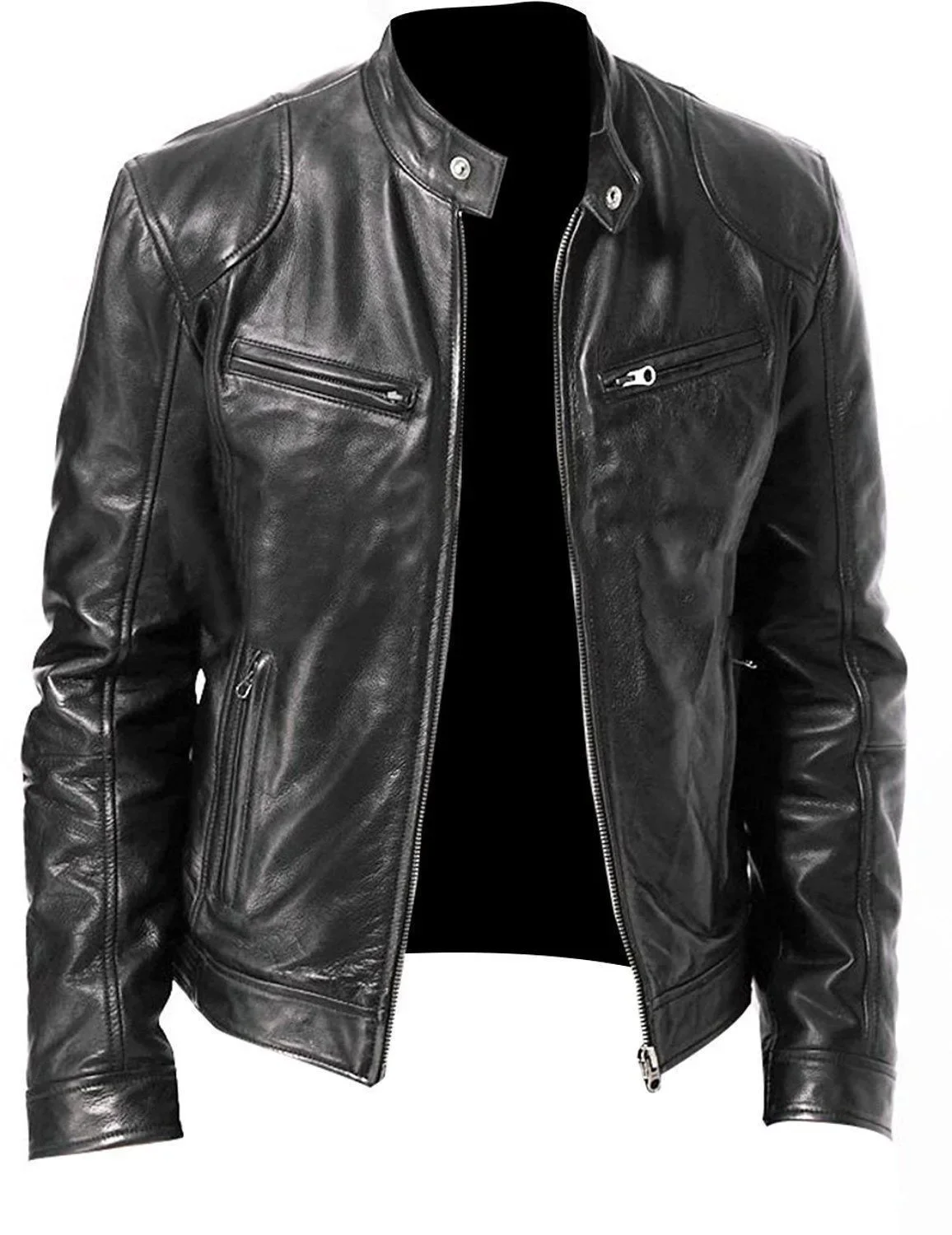 Lederjacke Bomber Motorrad Biker PU-Leder Lässige Loose-Fit Kunstlederjacke für Herren – Detail 8