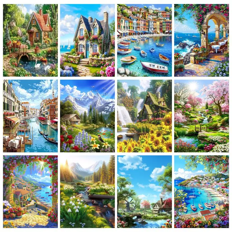 

GATYZTORY Painting By Number Mountain Scenery Drawing On Canvas Hand Painted DIY Picture By Numbers Home Decoration