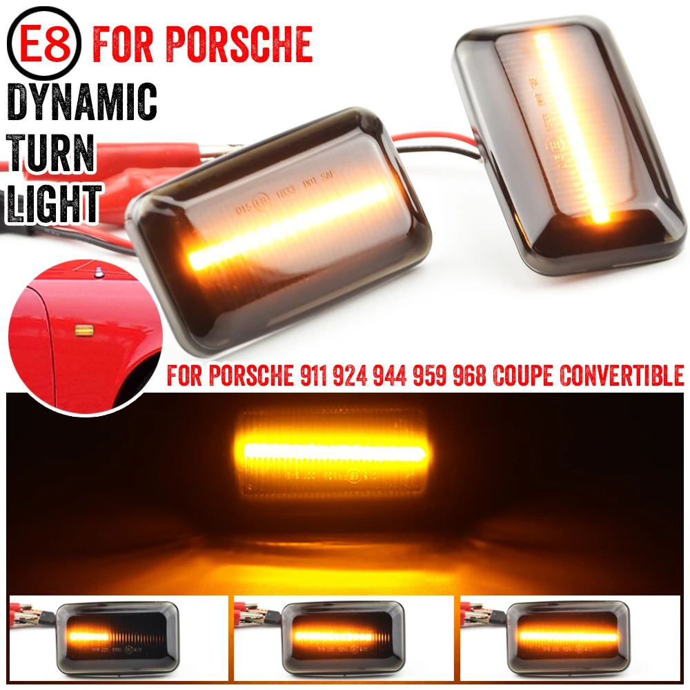 

2Pcs FOR Porsche 911 Carrera 924/924S 944 959 968 Audi VW Aston Martin Dynamic LED Side Turn Signal Marker Light Lamp Blinker