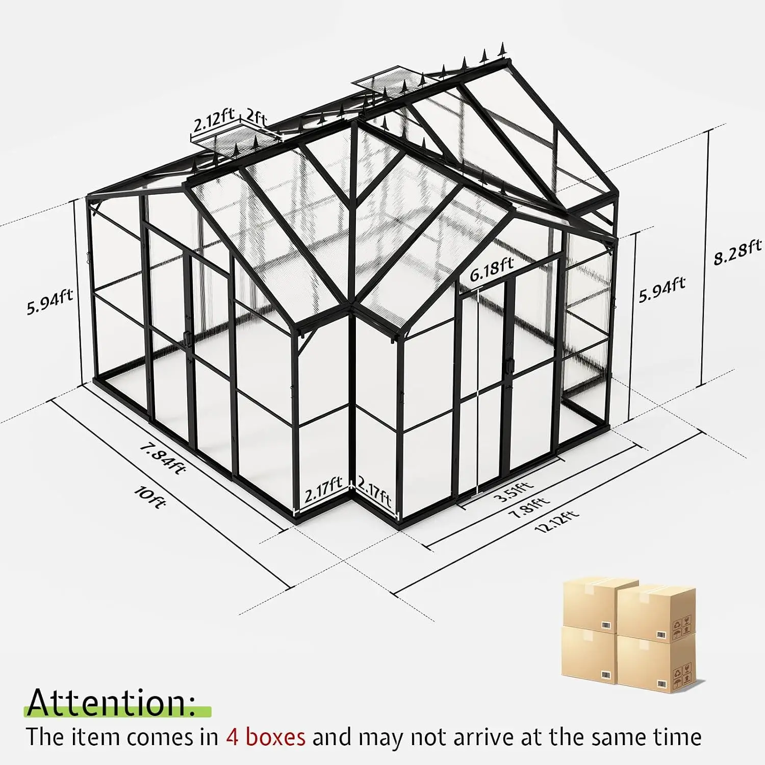 12 x 10 x 8-Ft Hybrid Polycarbonate Greenhouse, Customi