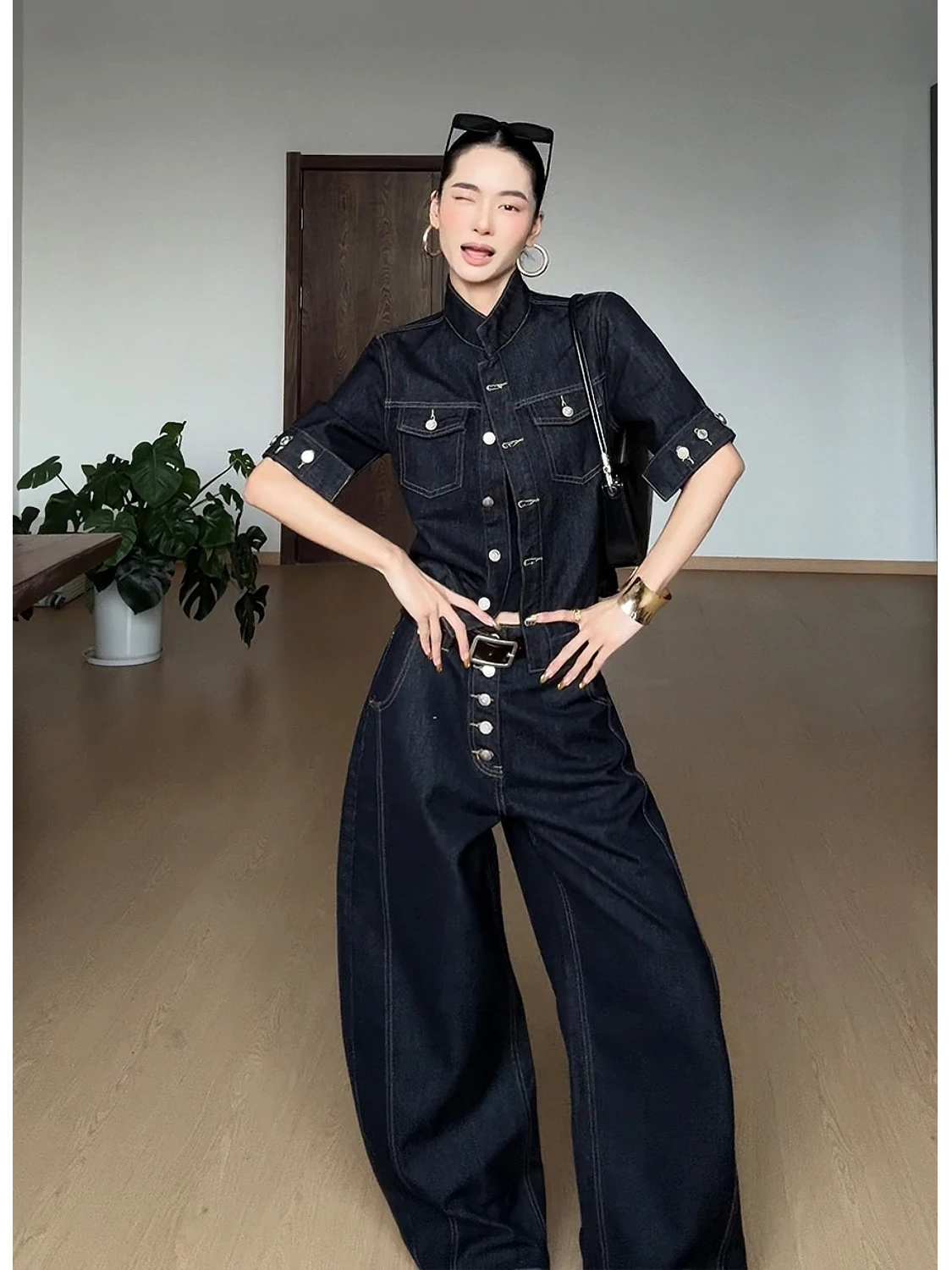 

CIZZLEMORE Женский оригинальный джинсовый комплект: укороченная куртка с эффектом утяжки талии и джинсы, модный весенний образ