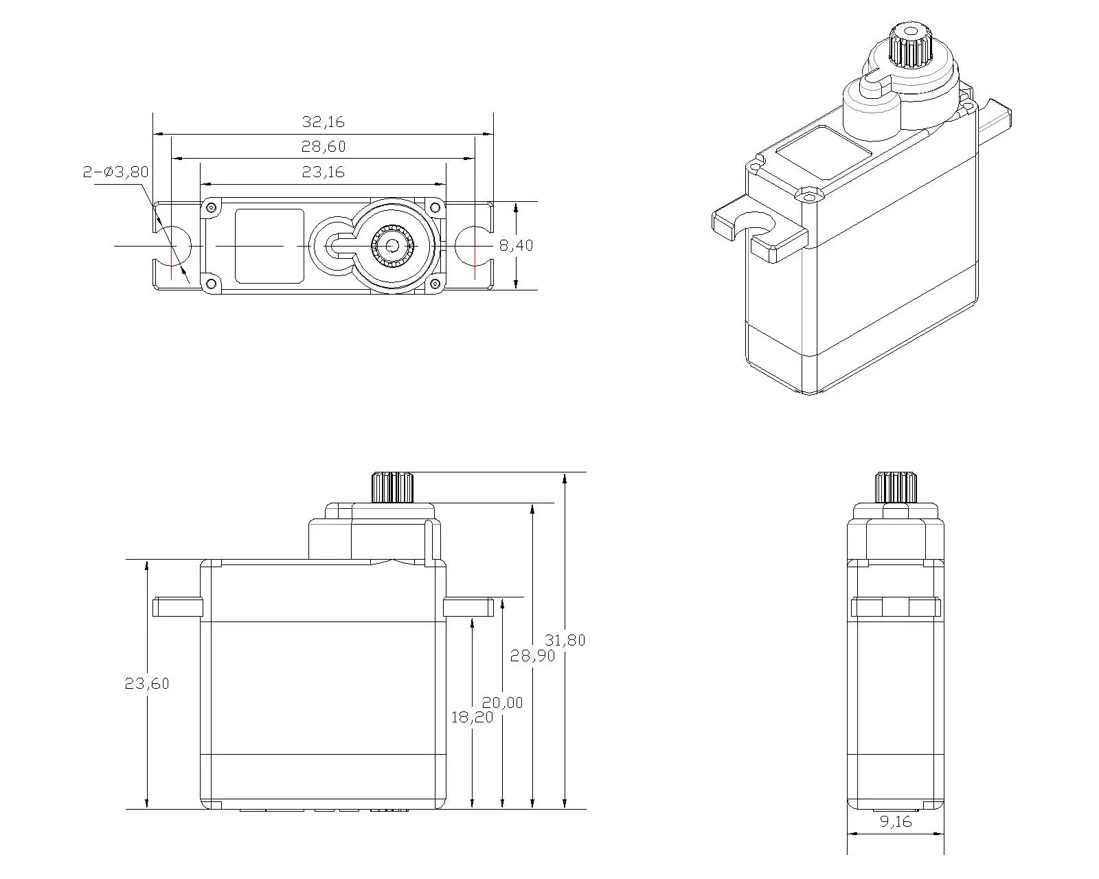 4PCS Corona DS843MG 12,5g Digitaler Metallgetriebe-RC-Servo 4,0-4,8kg.cm Drehmoment für RC-Flugzeug, Hubschrauber, Auto, Robotermodell – Detail 6