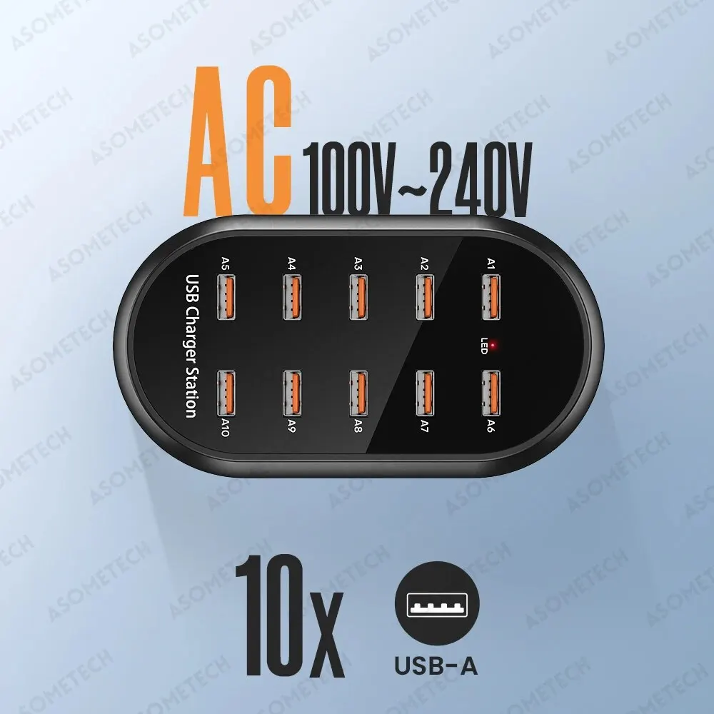 Caricabatterie USB ASOMETECH a 10 porte 100V-240V EU US KR UK Plug stazione di ricarica USB Desktop per più dispositivi iPhone Samsung Xiaomi