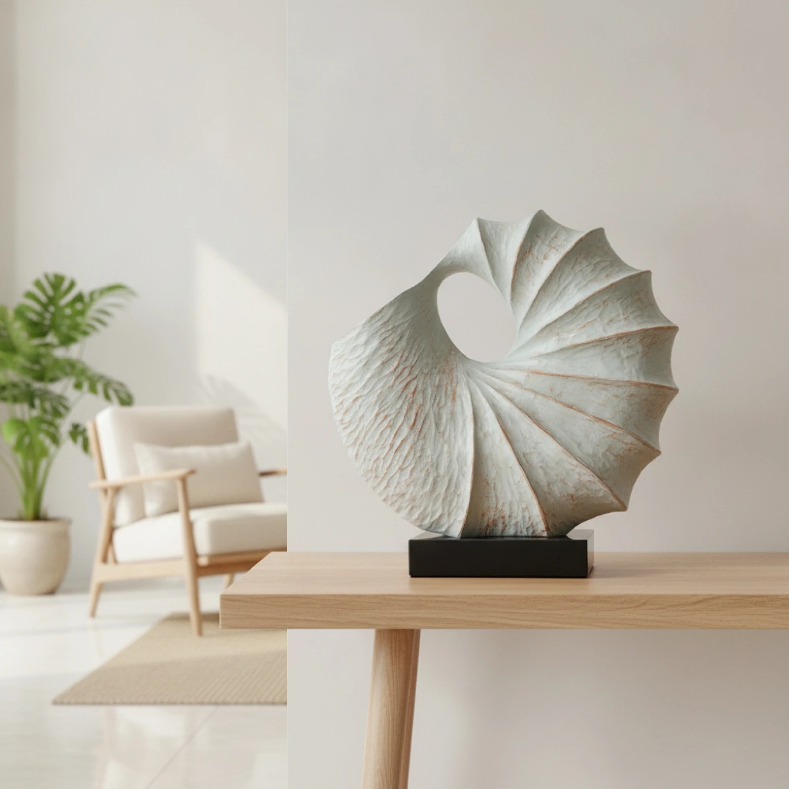 Shell Sculpture Abstract Sculpture with Base Shell Decor Beach-Themed Ocean for Decorators, Console Table, Living Room