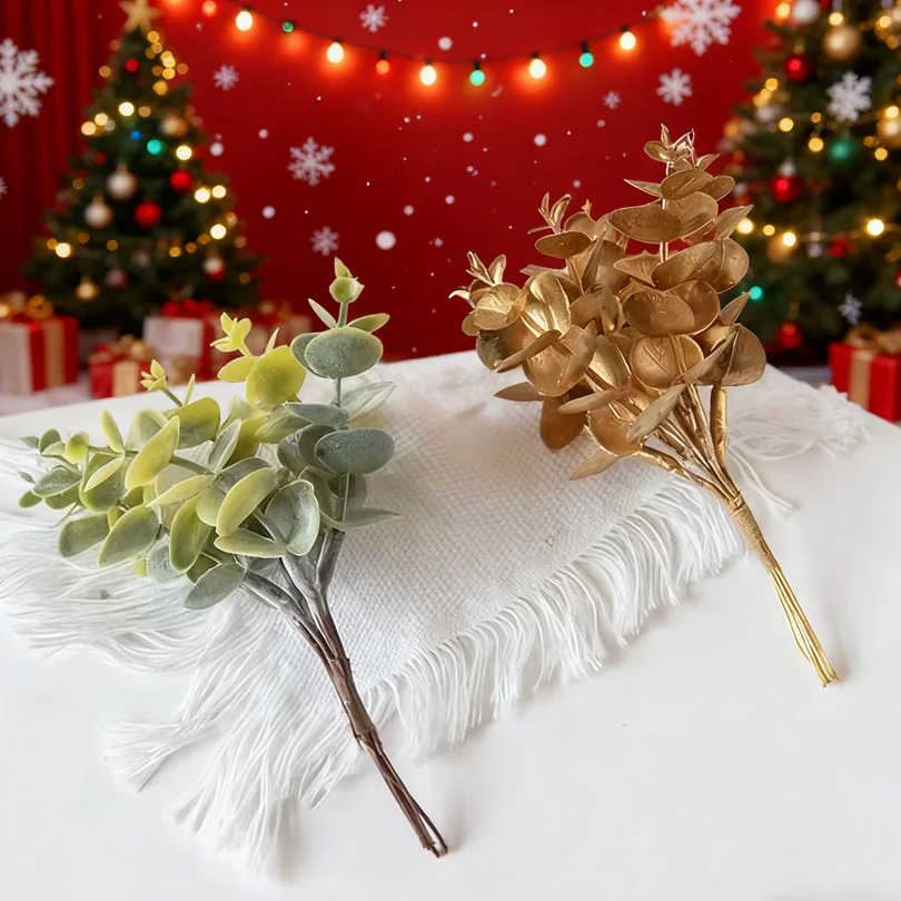 

5Pcs Artificial Flowers Fake Plants Eucalyptus Leaves Plastic Christmas Decor Home Garden Outdoor Wedding Party Gift Box Fillers