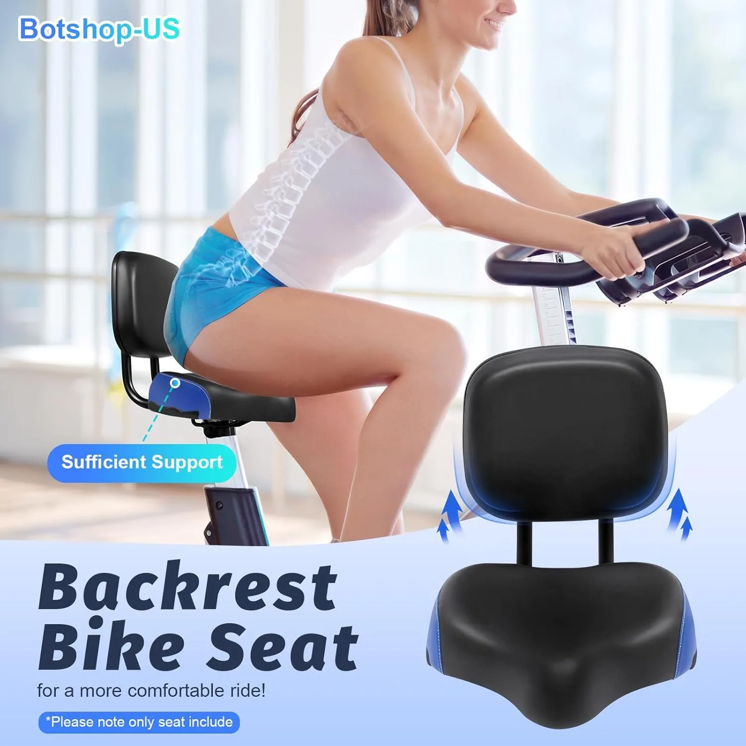 مقعد دراجة مريح واسع للغاية مع وسادة مسند ظهر ناعمة لدراجة ثلاثية العجلات والجبال وإكسسوارات الدراجات الجبلية