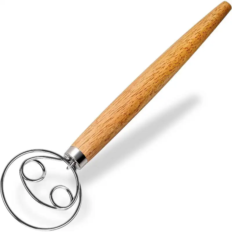 Danish Dough Whisk - Wooden Danish Dough Mixer with Stainless Steel Dough Hook - Original Dutch Sourdough Whisk