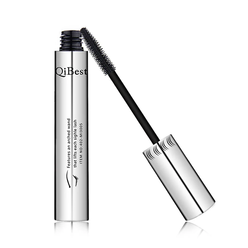 Qibest Silver Tube Waterproof Mascara Make Long & Curl Eyelashes Not Dizzy Easy To Remove Black Mascara Everlong Lasting