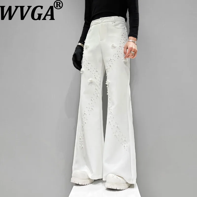 

WVGA Spring Autumn New Man Tide Original Design Trendy Three-dimensional Floral Pearl Slightly Flared Straight Suit Pants W20218