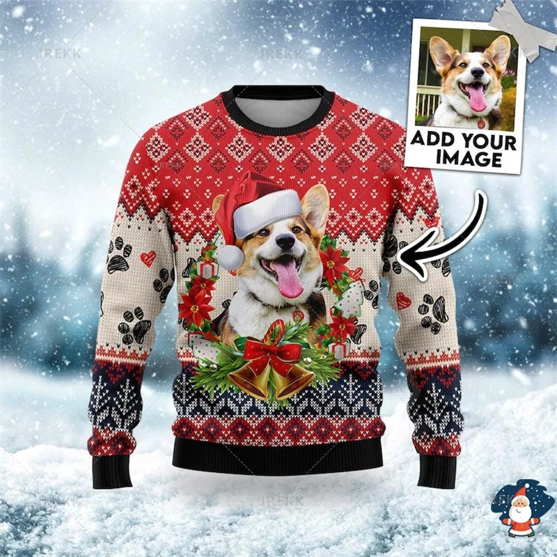 3D DIY Photos LOGO Printed Ugly Christmas Sweaters Custom Picture Mens Sweater Merry Christmas Sweatshirts Crew Neck Sweatshirts