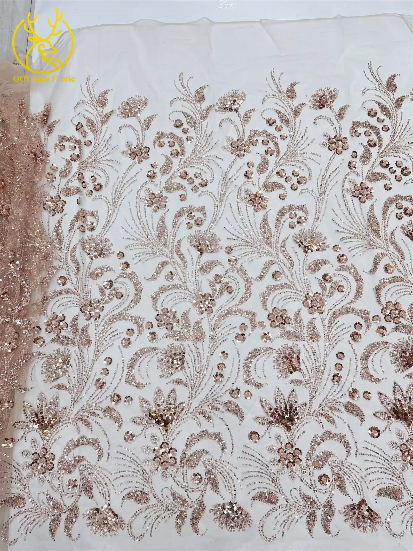 Eleganter 5-Yard-Paillettenstoff mit Kleinen Blumen, Afrikanischer Perlen-Pailletten-Spitzenstoff, Nigerianischer Luxuriöser Pailletten-Netzstoff für Kleider und Näharbeiten – Detail 26