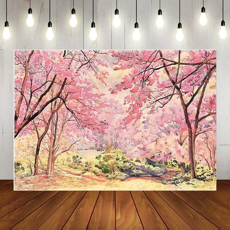 

Spring Pink Sakura Flower Tree Backdrop Cherry Blossom Mulan Photography Background Birthday Baby Shower Party Decoration Banner