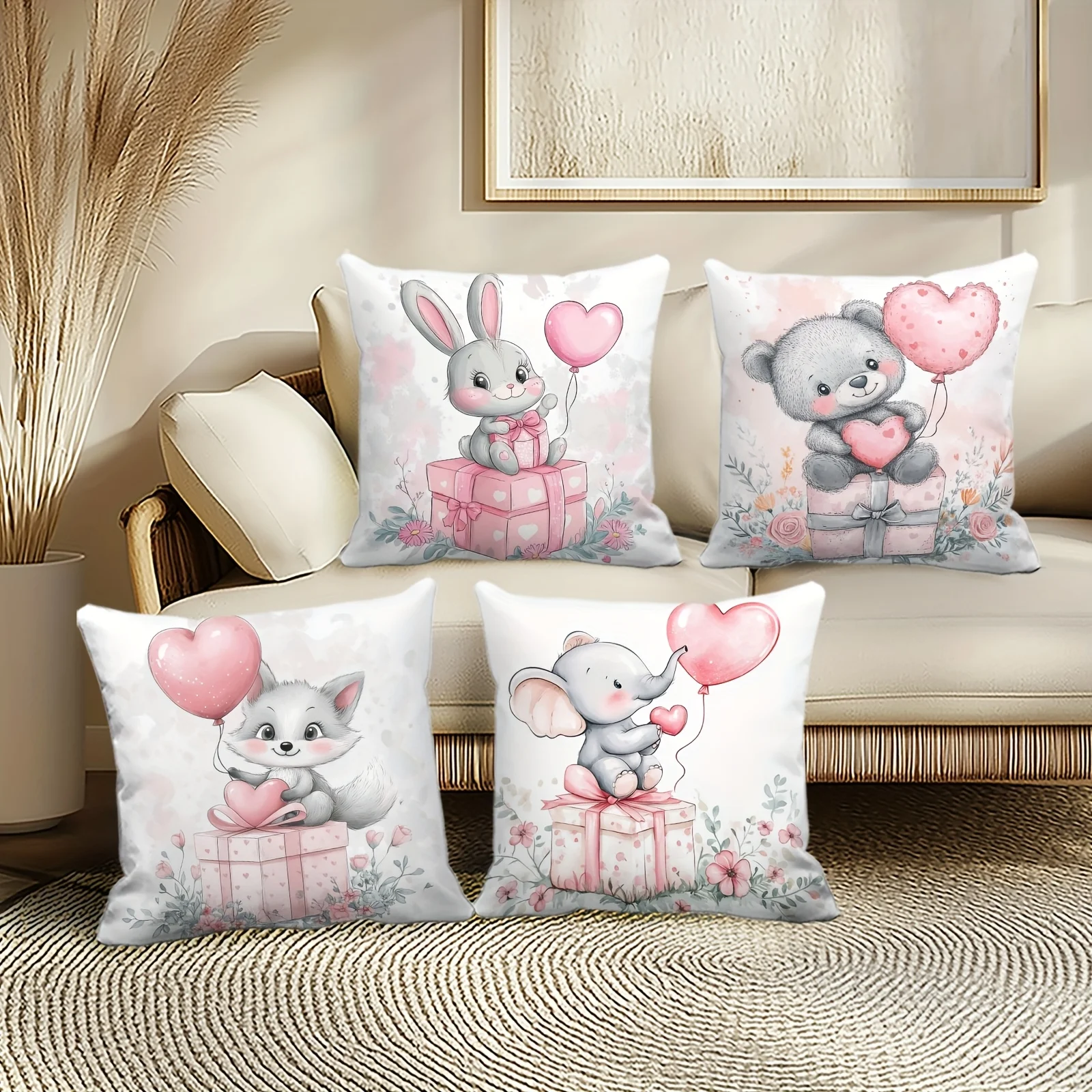 Conjunto de 4 Capas de Almofad - Baby Nursery Animal Theme avaliação e preço