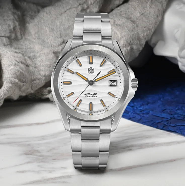 

San Martin Men Automatic Watch 39mm Mechanical Wristwatch Diver 100m Waterproof Luminous Sapphire NH35 Desert Texture Dial