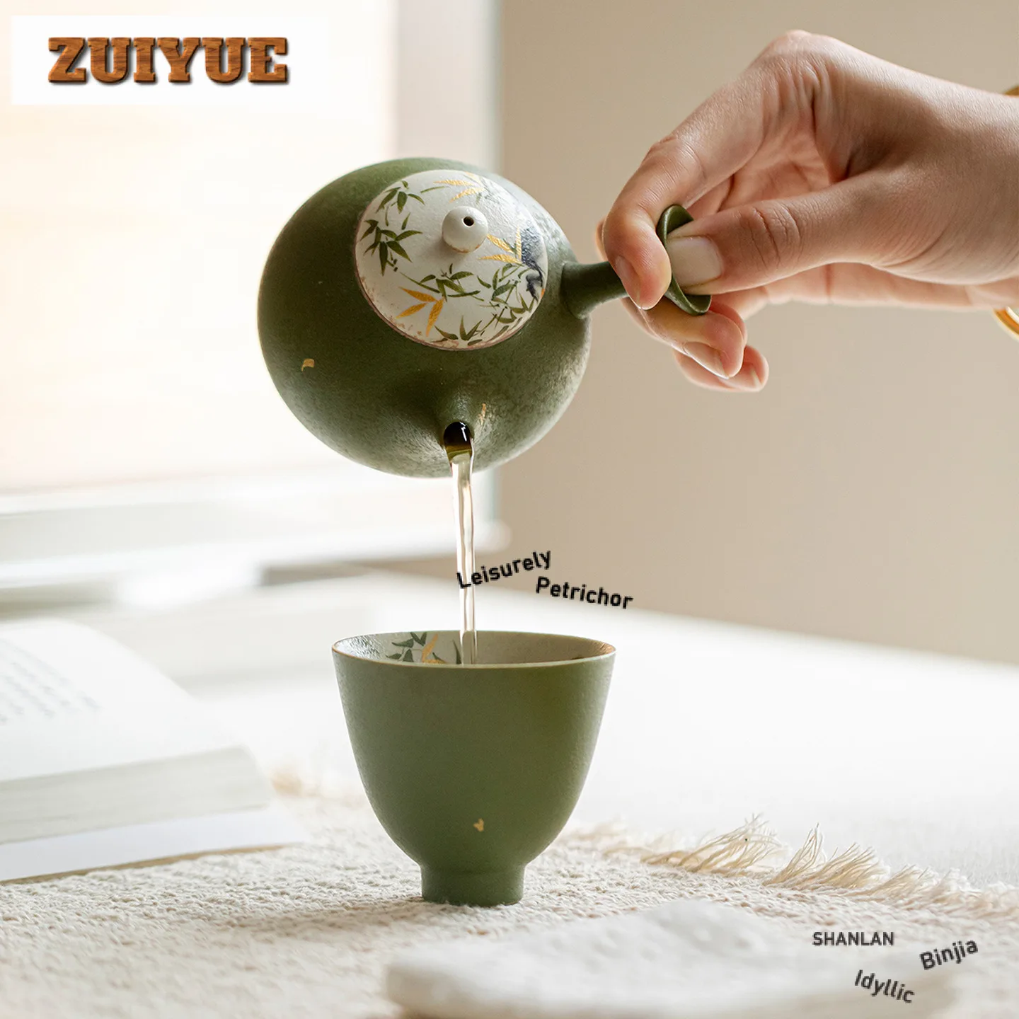 140ml Hand-painted Golden Bamboo Side Handle Teapot Ancient Tea Infuser Pot Tea Soaking Kettle With Strainer For Tea Craft