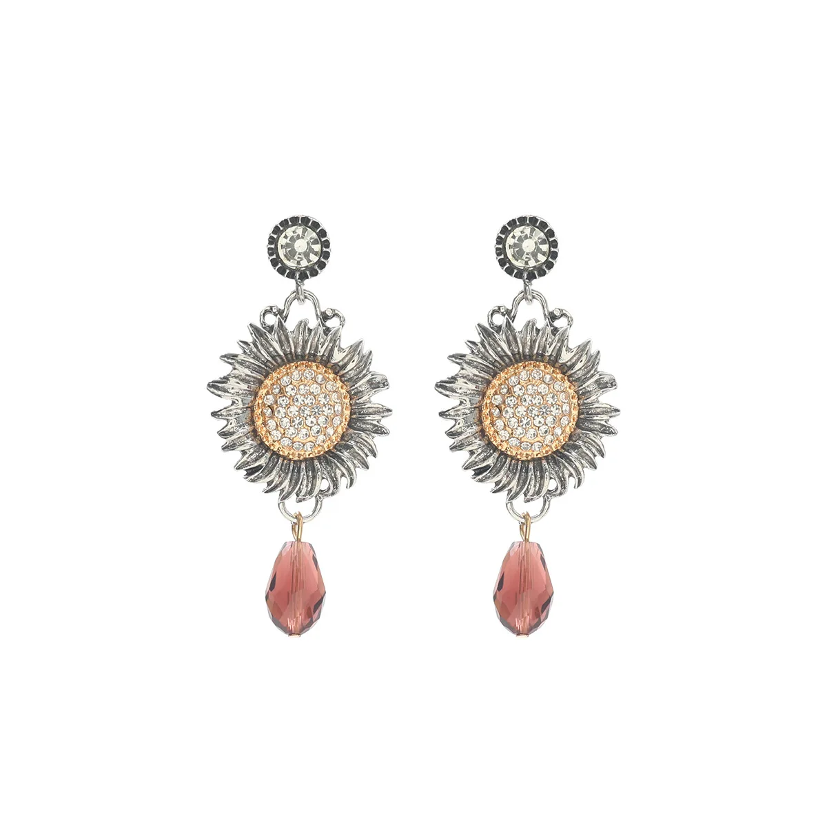 

ZAA Vintage Rhinestone Sun Flower Drop Earrings 2025 Trendy Woman Charms Holiday Party Accessories Gifts