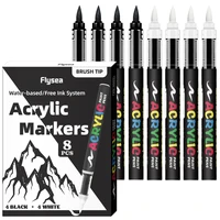 8pcs Black and White Acrylic Paint Markers Set, Large Ink Capacity, Acrylic Markers for Illustration Sketching, Wood, Glass, Fab 6