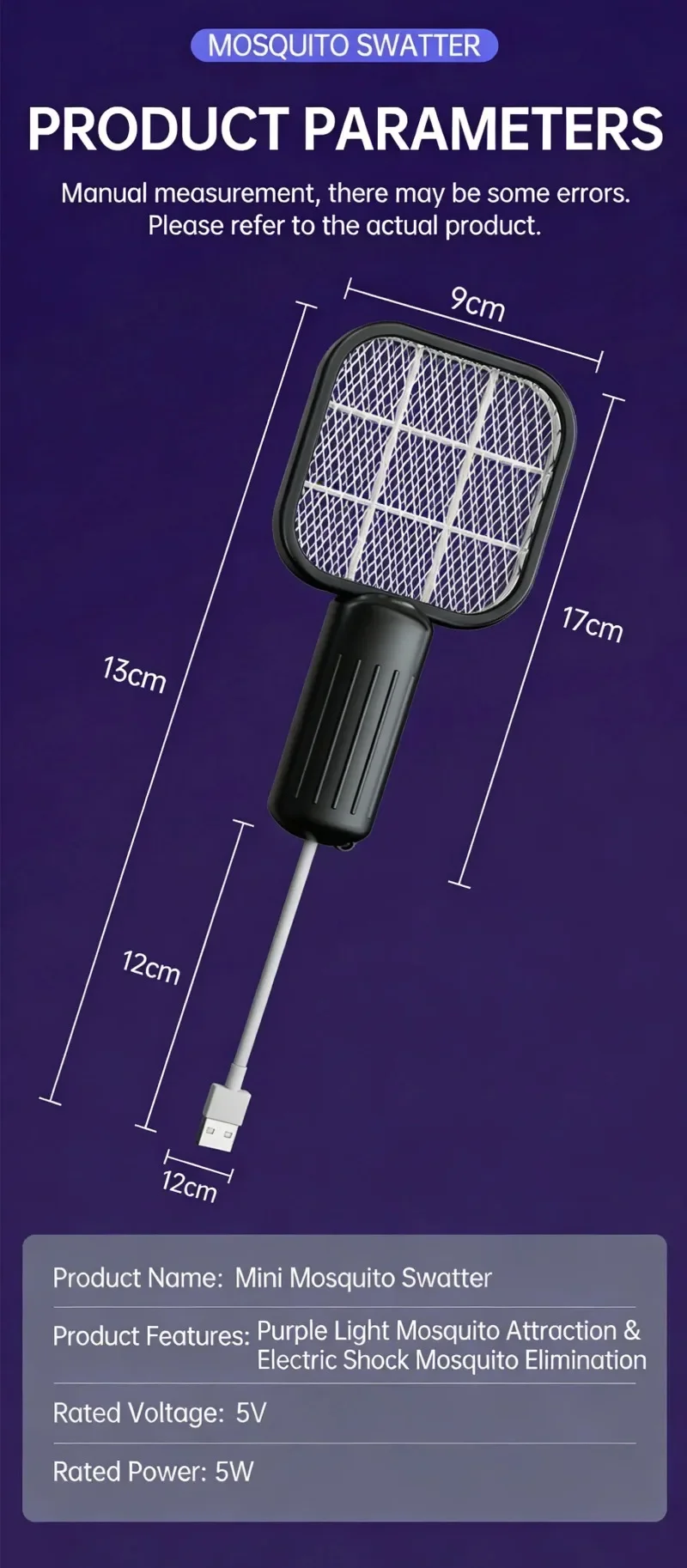 Portable Trap Mosquito Killing Lamp Fly Swatter Mini USB UV Mosquito Swatter for Outdoor Picnic Camping Hotel