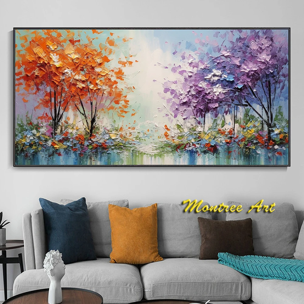 Hand Painted Oil Painting Abstract Landscape Forest Canvas Oil Painting Modern Wall Art Boho Bedroom Wall Art living room Decor