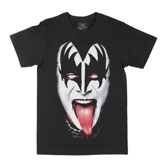 Camiseta negra de algodón Gene Simmons Kiss, ropa de calle Retro Vintage, camiseta negra para hombre