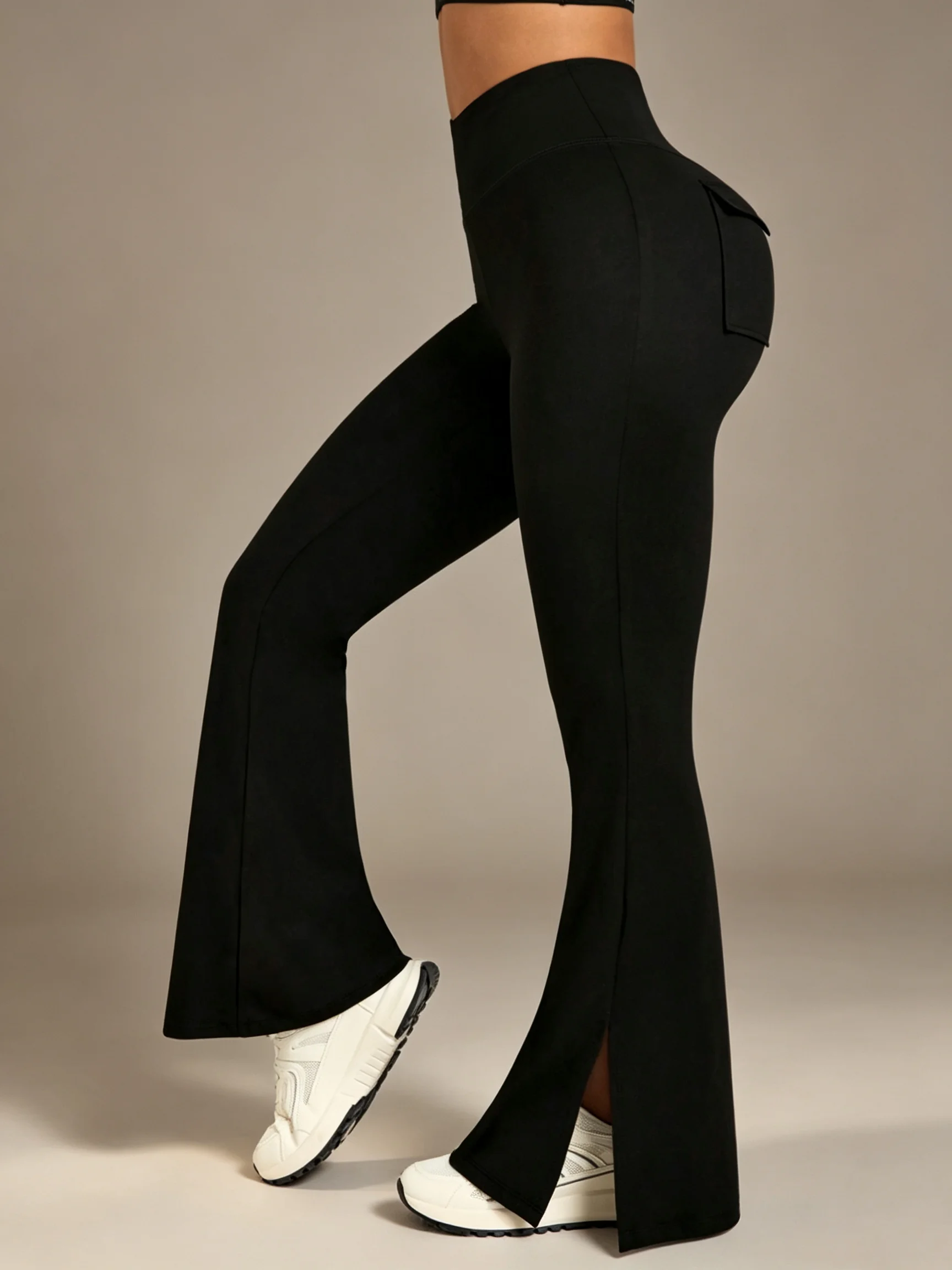 Women's Slit Flare Pants Fashion Office Date Casual Trouser High Waist Stretch Wide Leg Sports Leggings Outdoor Commute Bottoms