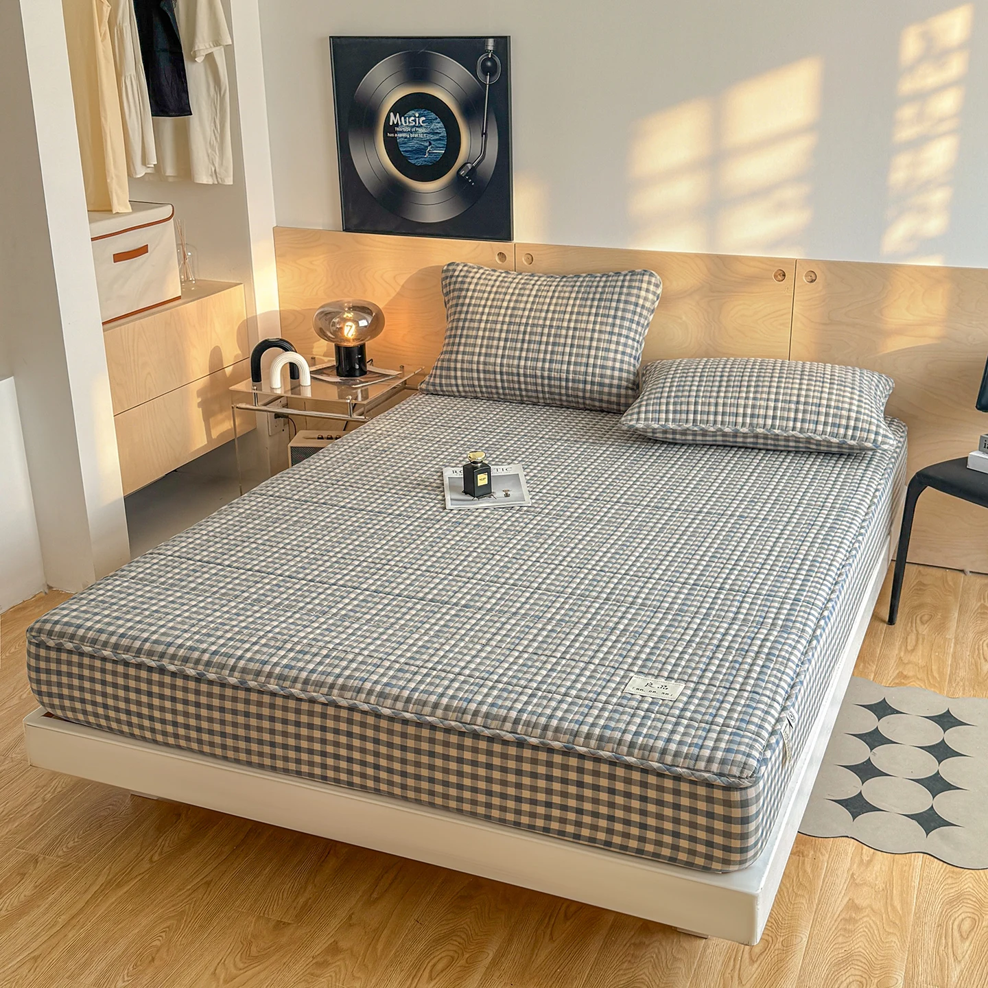 1pc Pure Cotton Thicken Quilted Fitted Sheet For Double Bed Solid Color Bed Cover fundas de colchón King Size Mattress Cover