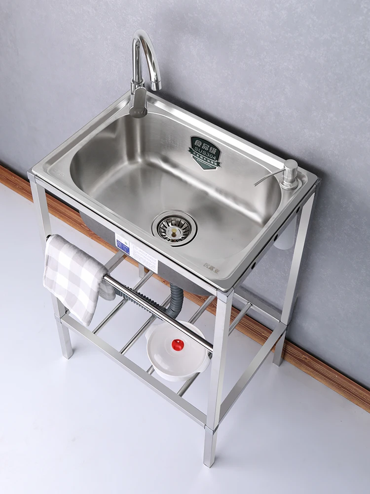 

Kitchen Stainless Steel Sink with Bracket Washing Basin Sink Sink Single Sink Large Single Basin Wash Basin with Rack