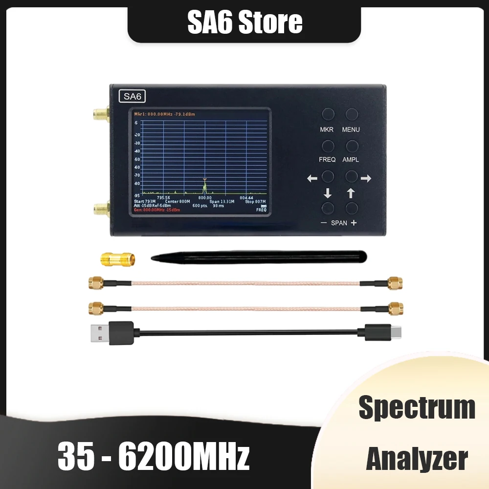 

SA6 6GHz Spectrum Analyzer 35-6200MHz Signal Generator Portable 3.2 Inch Touched Screen Multifunctional Wireless Tester LTE GPRS