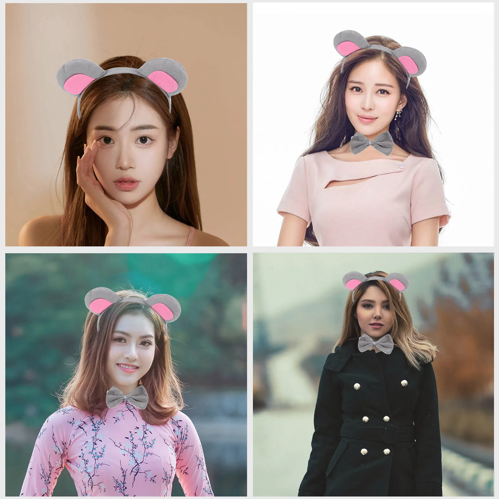 1 セットマウスヘッドバンドテールボウ動物コスチューム軽量パーティー装飾コスプレアクセサリー女性フェスティバル用