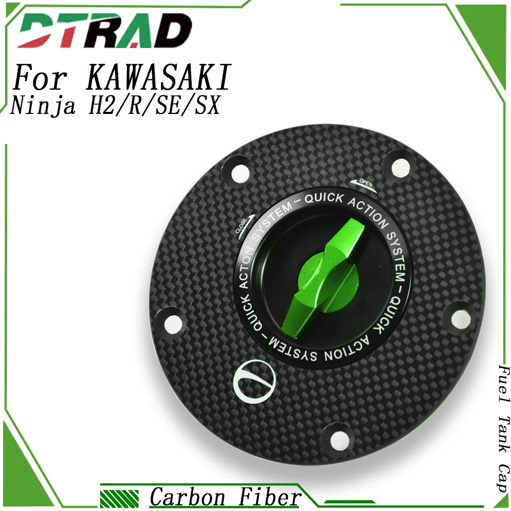 

Carbon Fiber Keyless Tank Fuel Gas Cap For KAWASAKI NINJA H2 /R 2014-2025 H2-SX/SE 2018-2025 Motorcycle Key Locking Oil Gas Caps