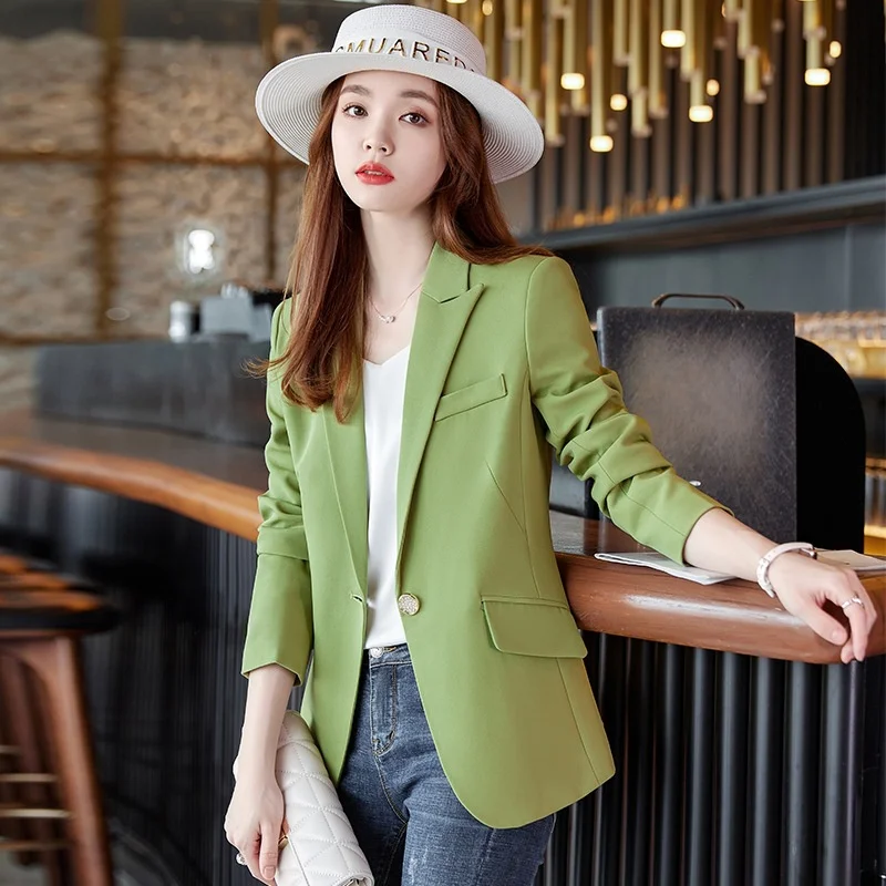 New Female Formal Blazer Women Green Apricot Black Single Button Office Ladies Business Work Wear Jacket Autumn Lady Outerwear