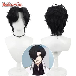 Bubuwig 합성 헤어 셰일 센세이 코스프레 가발, 블루 아카이브 셰일 센세이 30cm 짧은 웨이브 블랙 남성 코스프레 가발, 내열성