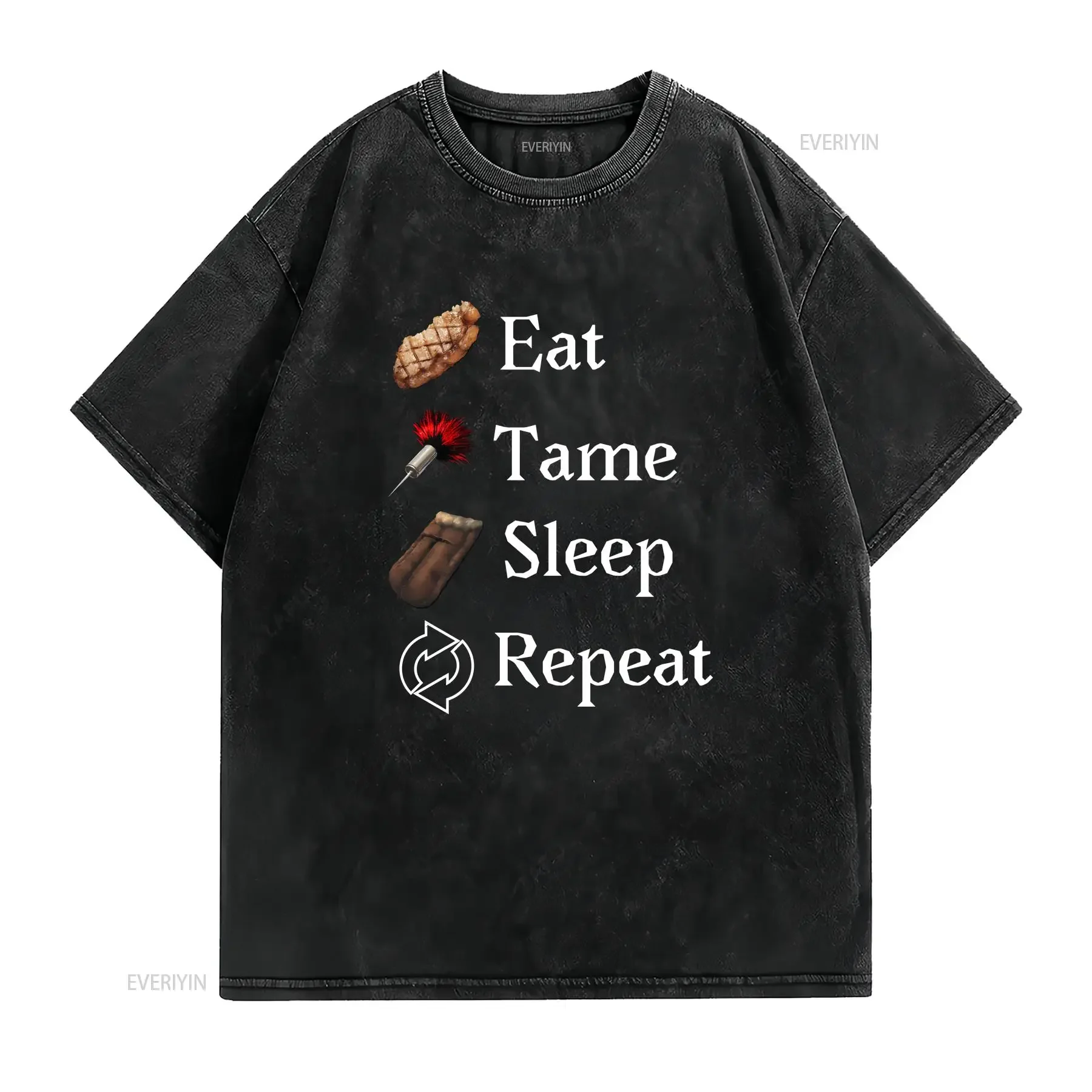 تي شيرت Ark Survival Evolved Ascended Eat Tame Sleep Repeat تي شيرت Rex Dino مغسول ريترو 2000s Nature Dad s عتيق مغسول #2