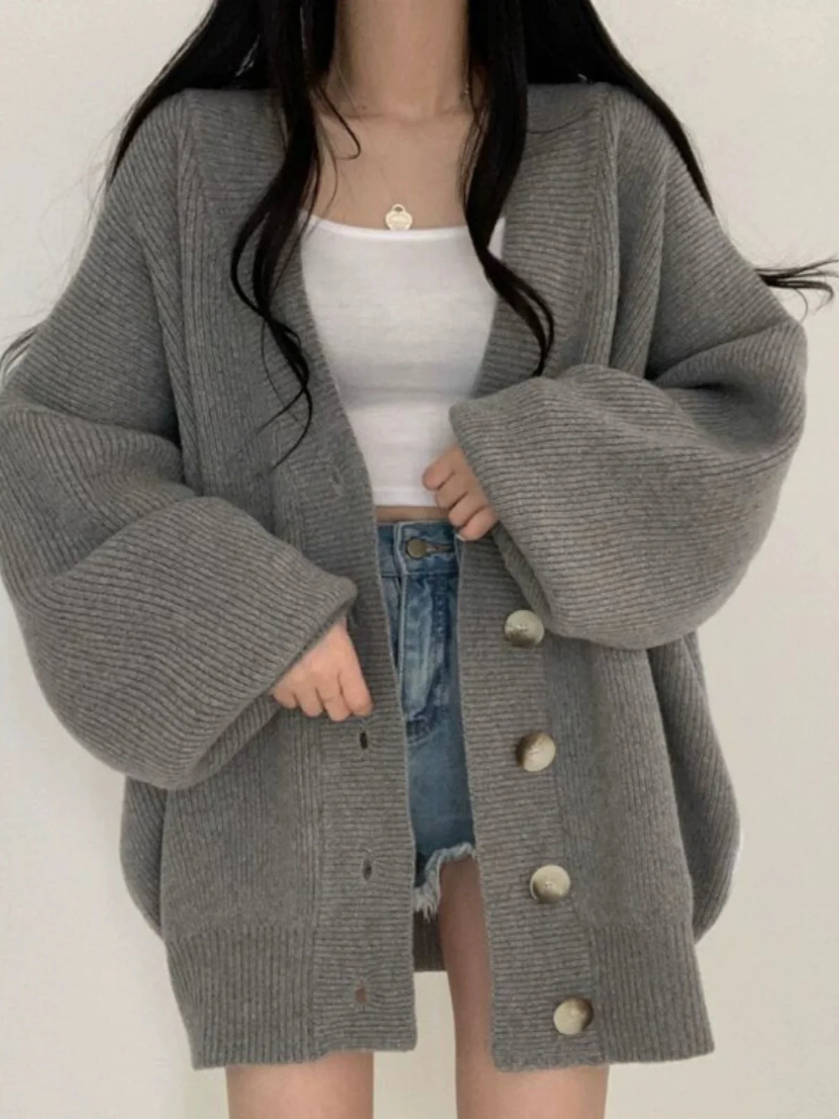 

plus Size Knitwear Lantern Sve Loose Fit Slimming Spring Autumn Sle Casual Loose Cotton Blend Long Sve V-Ne Sweater