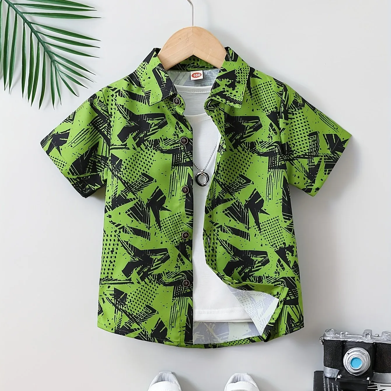 Chemise à revers boutonnée à motif animal de dessin animé pour enfants, haut décontracté à manches courtes pour garçons et filles, mignon, été, 03/Wear, vacances