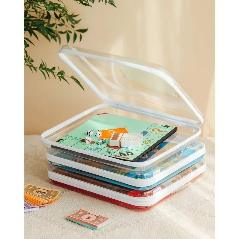 1pc Large Clear Hard Shell Storage Box with Zipper Closure - Durable Plastic Board Game Organizer, Suitable for Games, Puzzles