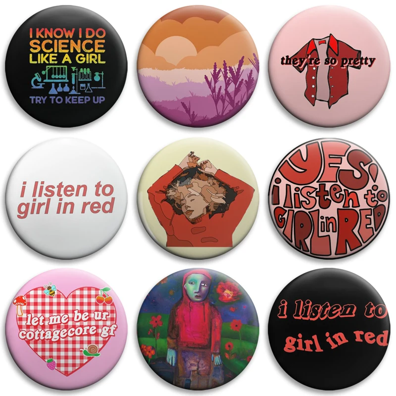 Girl in Red They Re So Pretty Their Button Down Shirt Listen To Creative Pins Snap-on Design Brooches Daily Fashion Decor Badges